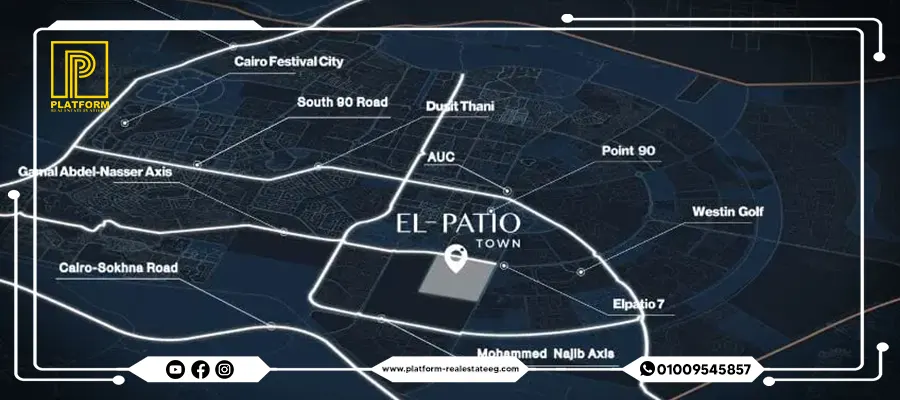 موقع كمبوند الباتيو تاون التجمع الخامس El Patio Town New Cairo