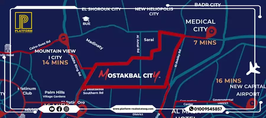 خريطة مدينة المستقبل Madinat Al Mostakbal Location