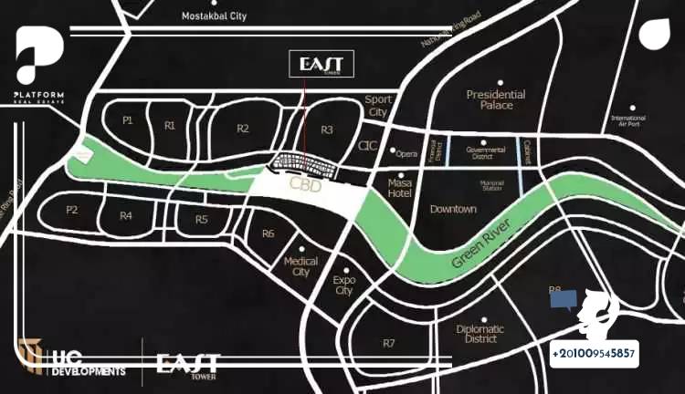 موقع مول ايست تاور العاصمة الإدارية على الخريطة Mall East Tower New Capital